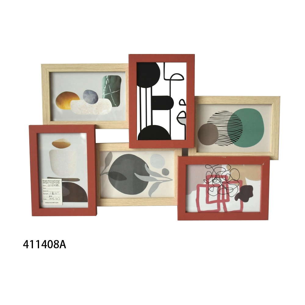 Combination Picture Frame Collage Photo Frames Wall Hanging Multiple MDF 6 Opening 6-4X6 Customized Logo Fashionable