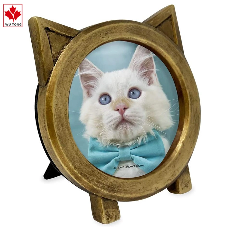 4X4 Round Resin Cat Picture Frame with Ears, Photo Tabletop &amp; Home D&eacute; Cor (Gold)