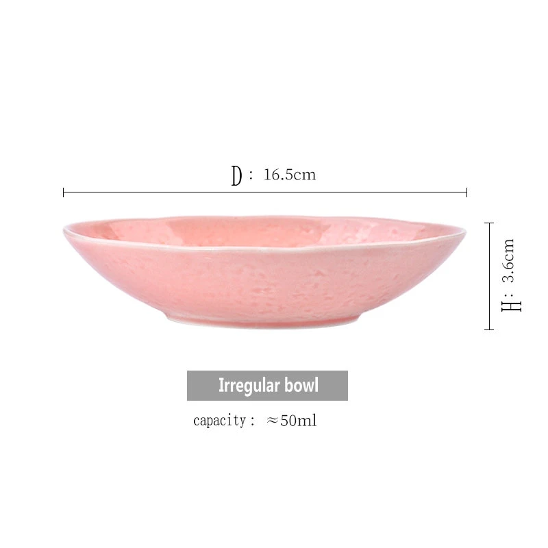 Porcelain Pink 1290 Degree High Temperature Oval Irregular Salad Snack Cold Dishes Fruit Deep Bowl