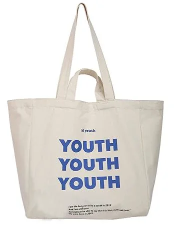 Large Capacity Oversized Beach Bag Custom Letter Printing Cotton Canvas Tote Bag