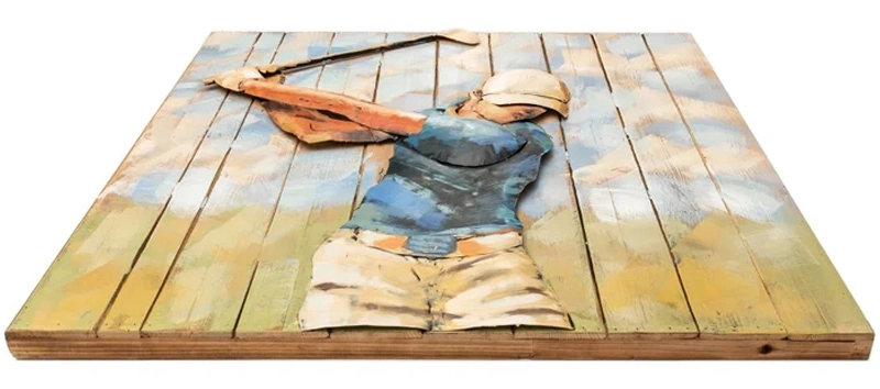 Vancy Arts 3D Metal Wall Art Wood Board Painting Golfer Wall Art Metal Home Decor Original Hand Crafted Oil Painting Masterpiece