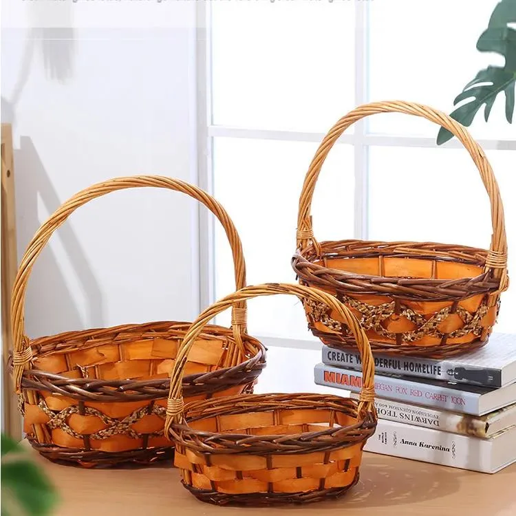 Cheap Hot Wholesale Log Large Rattan Wicker Fruit Basket Storage with Handle