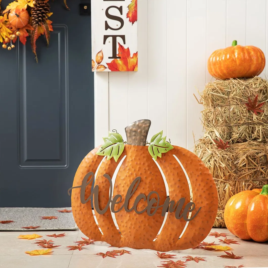 Yard Signs Thanksgiving Pumpkin Welcome Sign with Stakes 15.94 X 15.94 Inches Autumn Outdoor Decoration Harvest Garden Signs for Home Holiday Decor Party