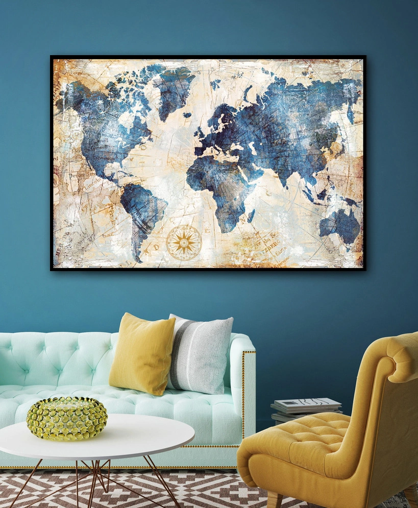 Vintage Color World Map Framed Background Wall Decoration Painting