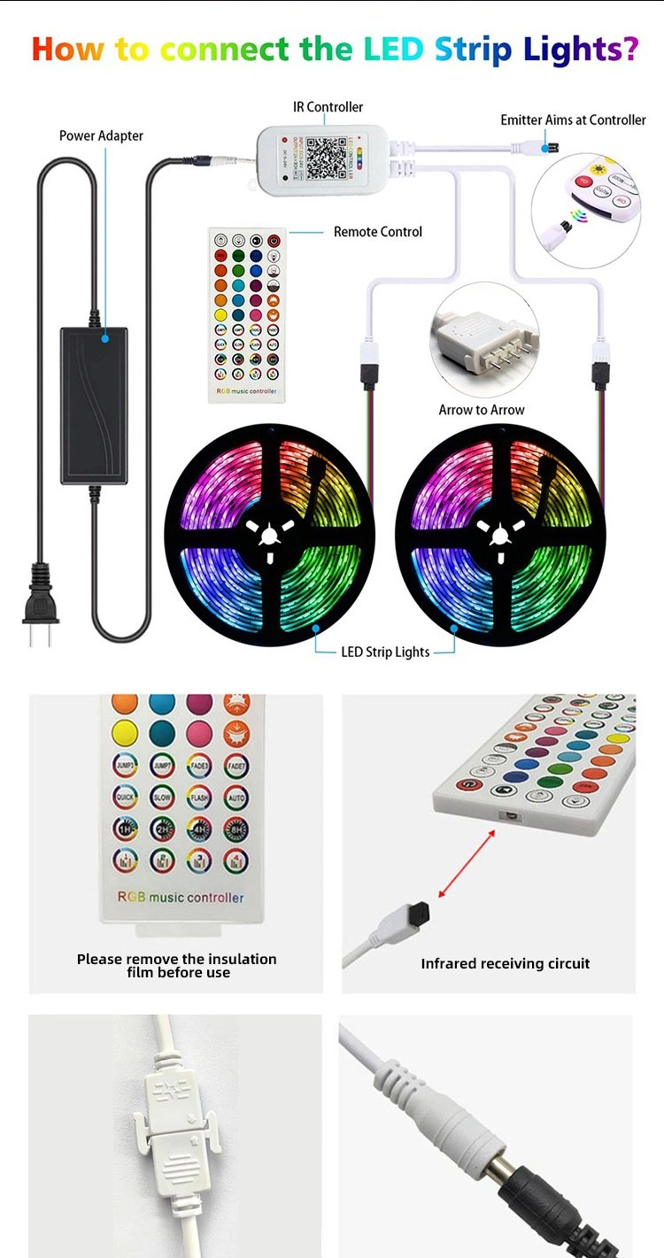 Smart LED RGB Strip Light APP Remote USB Plug Music Sync 5050 5V Flexible Tape IR 24key Control Holiday Decoration