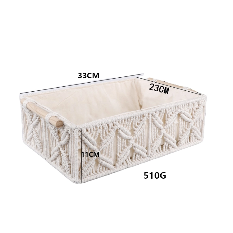 Hand-Woven Storage Basket Decorative Basket with Wooden Handles for Bathroom Living Room