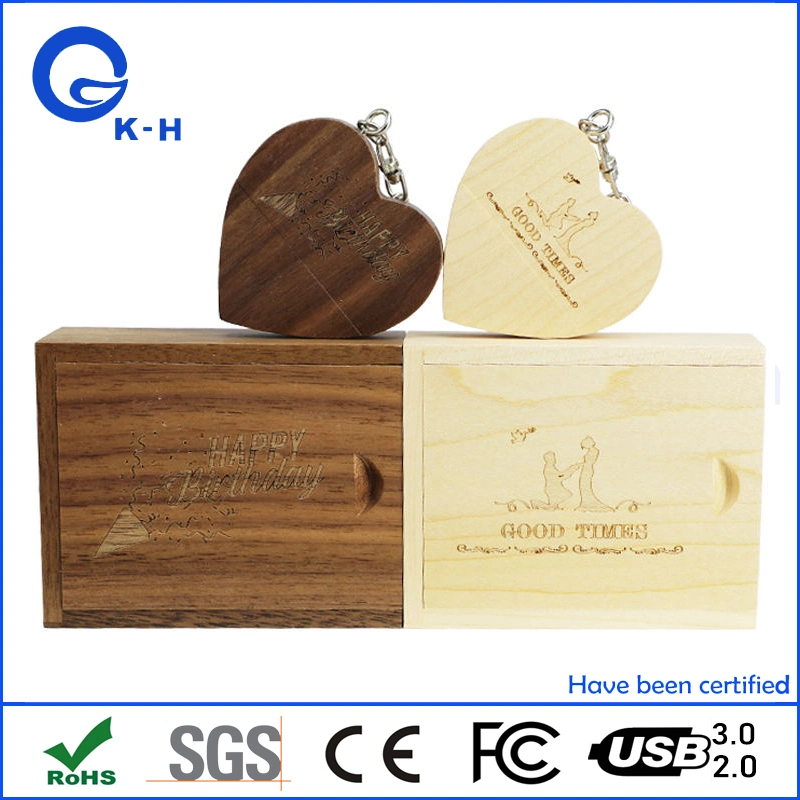 Wooden Heart Shape USB Flash Memory Drive 16GB 32GB Wedding Photography