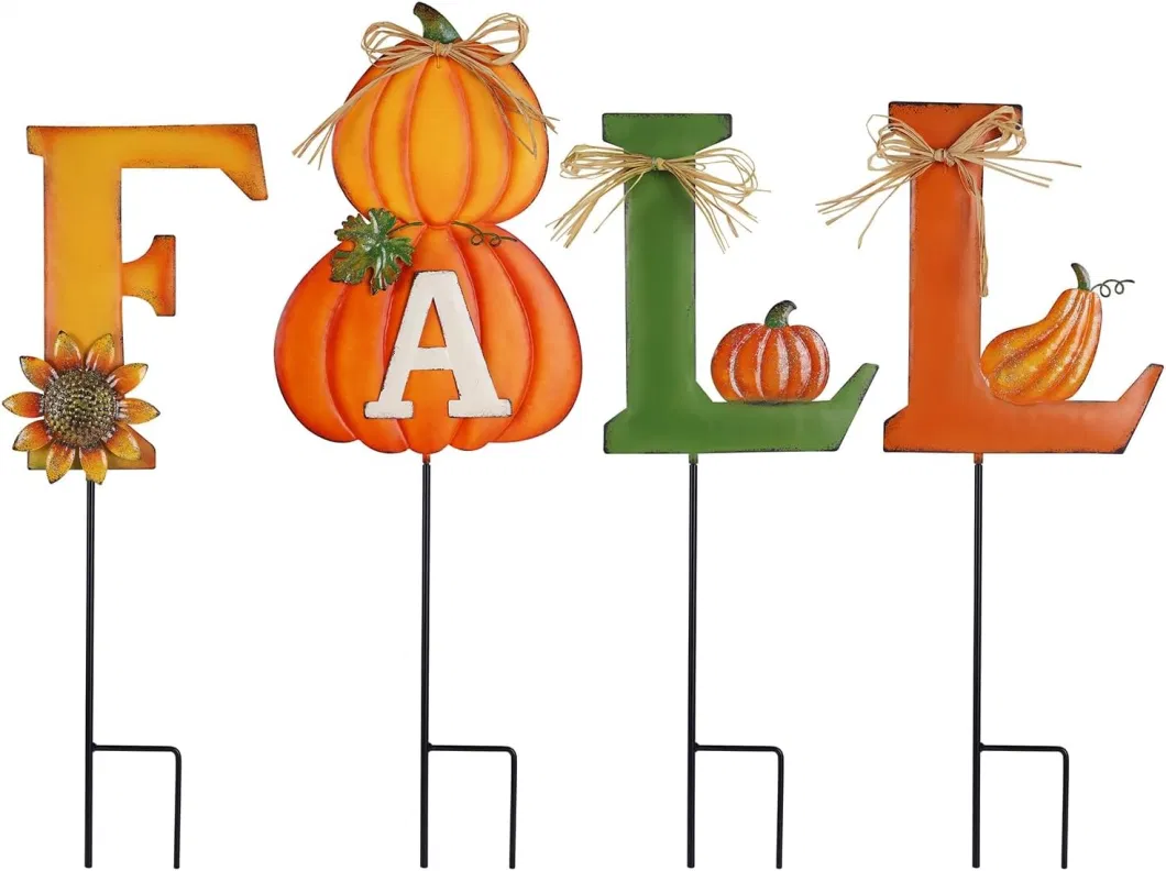 Thanksgiving Decorations Outdoor Yard Signs for Home, Letter &quot;Fall&quot; with Pumpkins Metal Garden Stakes, Decorative Pumpkin Stake for Patio Lawn Autumn Harvest