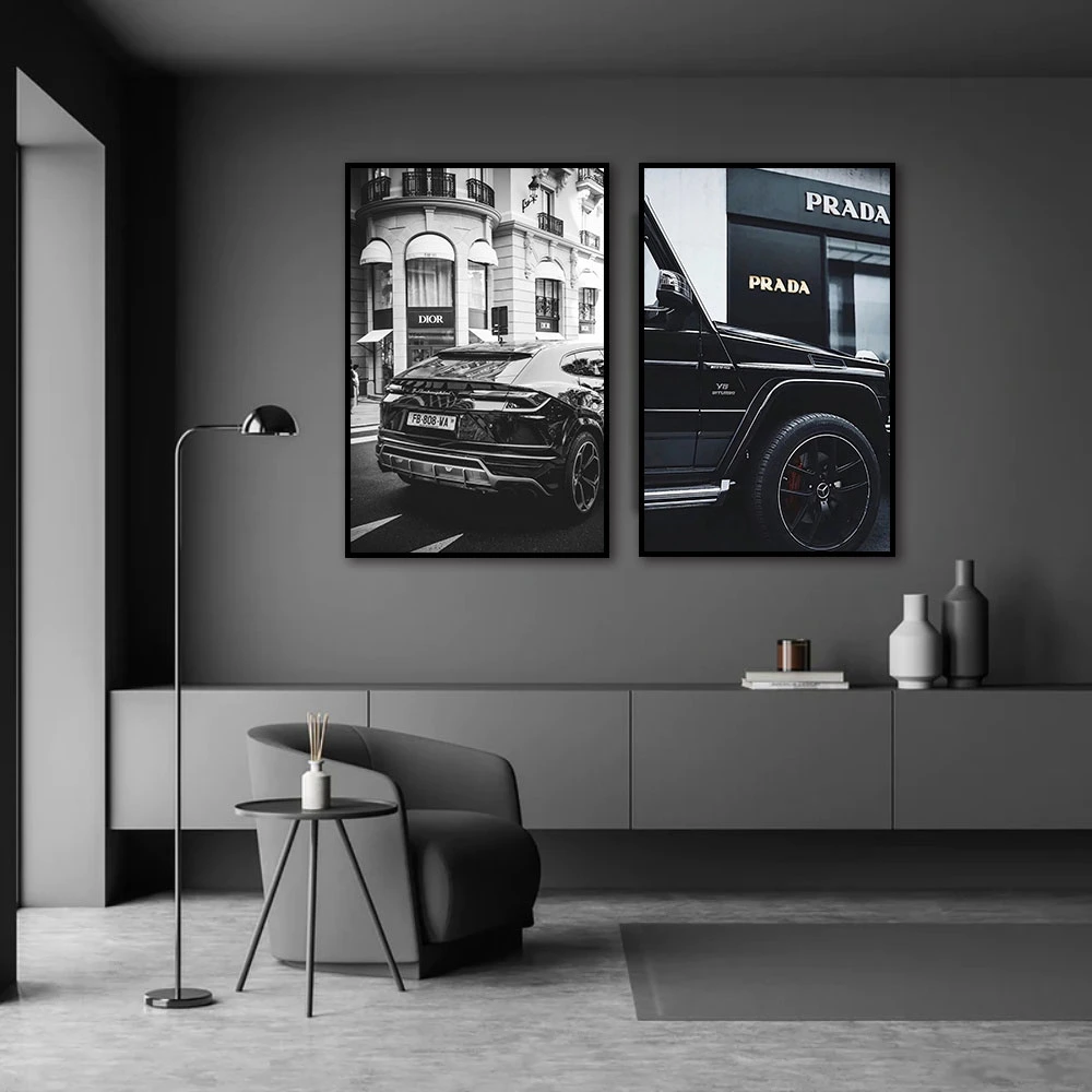 Modern Black Car Canvas Painting Nordic Street Luxury Car Poster Wall Art