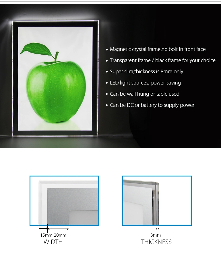 Magnetic Acrylic Crystal LED Photo Frame Advertising Light Box Menu Board