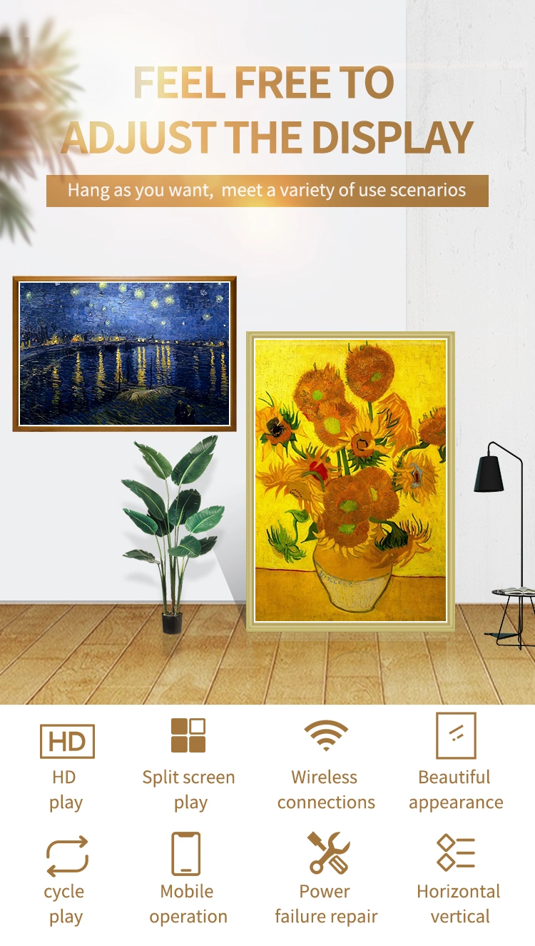 27/32/43/49/55 Inch Wooden Painting Digital Photo Picture Frame Smart WiFi Digital Signage Advertising Display Player for Gallery/Church/Opera/Museum/Art