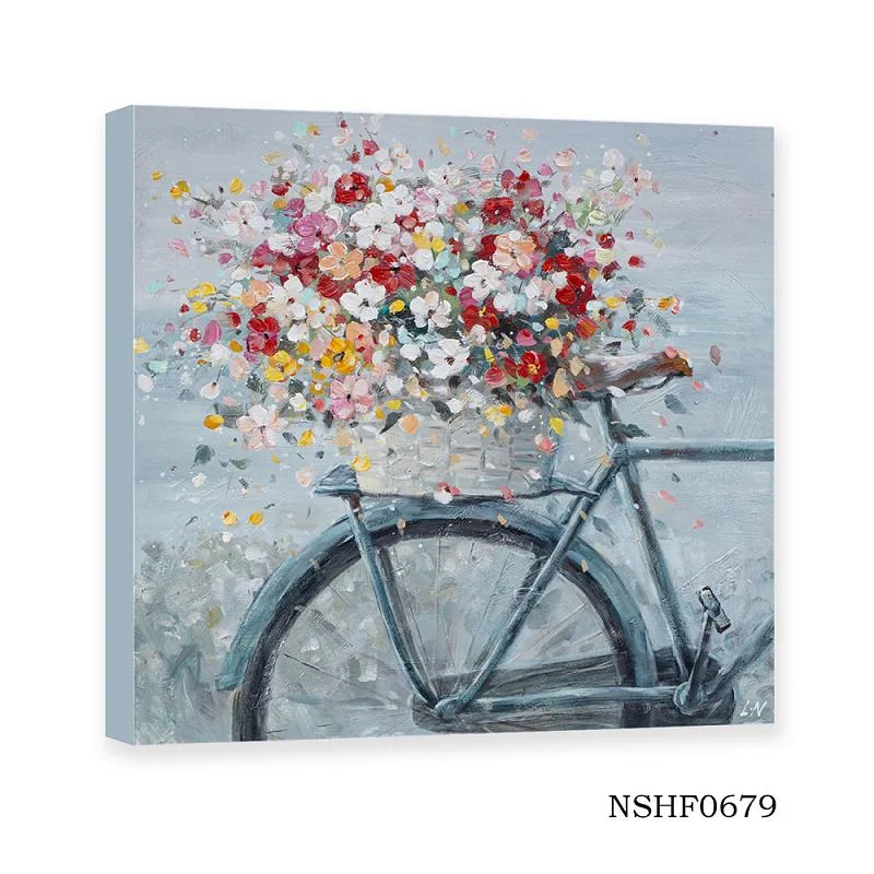 Vintage Bicycle Canvas Art Wall Decor Handmade Oil Painting