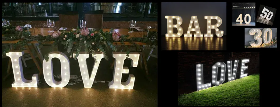 Custom Size Decorative Iron Light up Letters Sign Metal Bulb Alphabet Letter Lights Wedding Marquee Letter Light