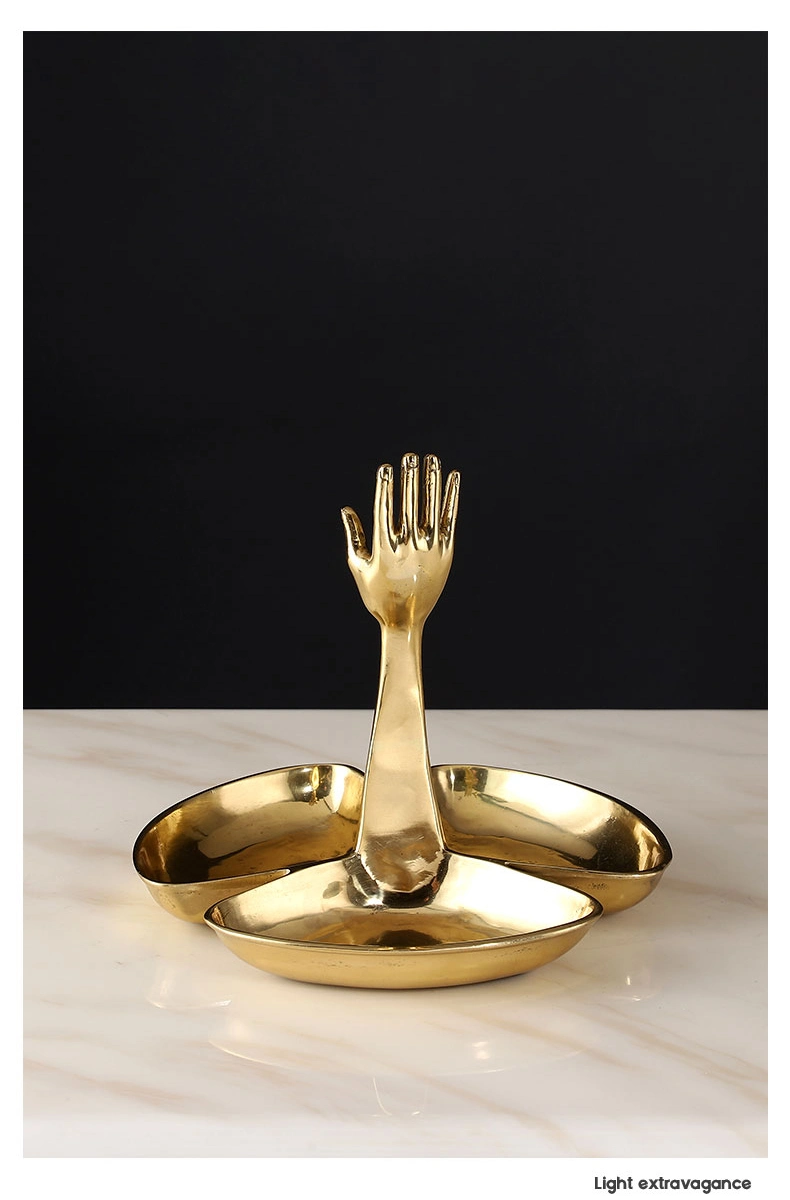 American All Brass Decorative Bowl Palm Shape Design Desktop Decorative Metal Dish Dry Food Fruit Gift Decoration Tray