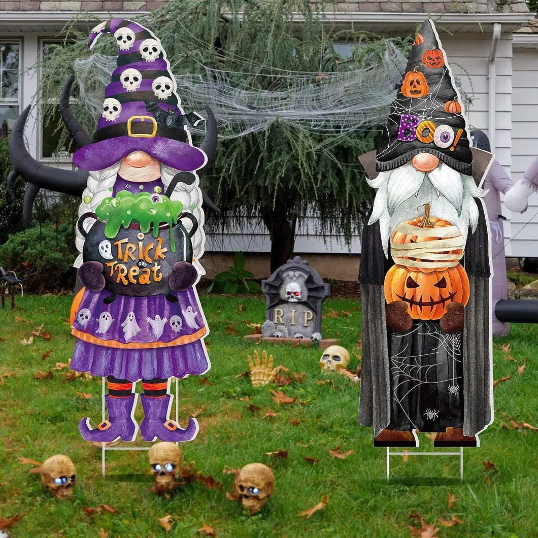 Halloween Yard Sign Halloween Gnomes Decorations Yard Signs Decorative Garden Stakes Gnome Plastic Outdoor Lawn Signs for Halloween Party Yard Lawn Garden Decor