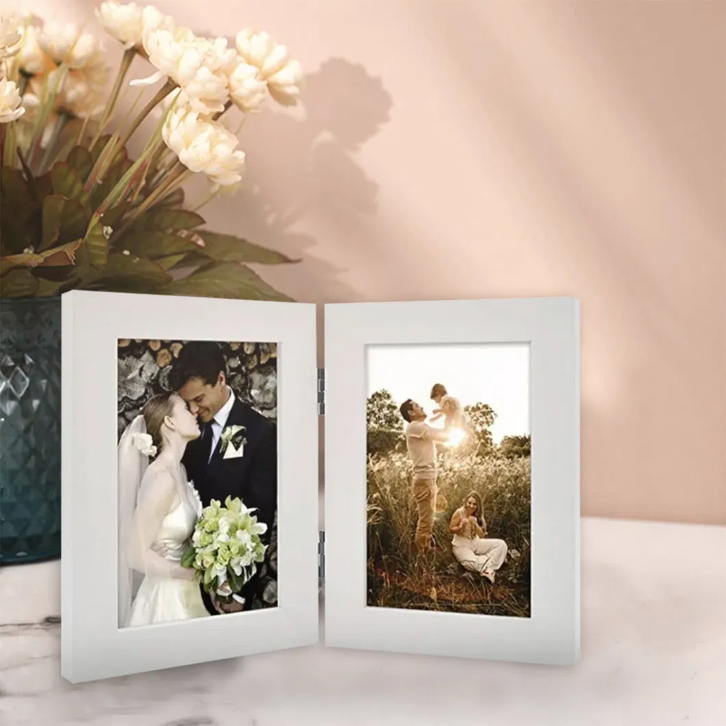 5X7&quot; Wood Photo Frames with Glass Front Displays Collage Folding Picture Frame