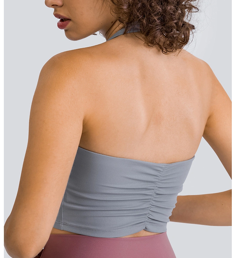 Sexy Hanging Neck Plunge Back Ladies Underwear Chic Ruffled Sports Bra