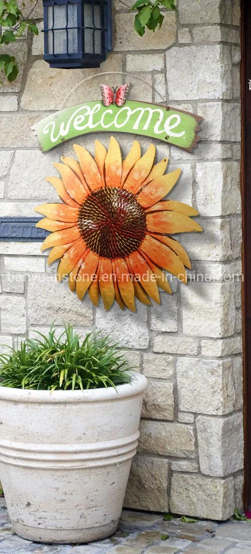 Metal Hanging Butterfly Sunflower Welcome Door Sign for Home Decoration