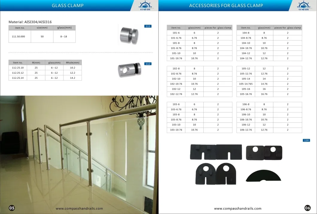 304 Stainless Steel D Shape Square Wall Mounted Glass Clamp Clip Bracket Holder on Tempered or Laminated Glass