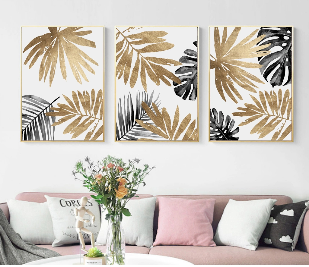 Golden Leaves Leaf Abstract Wall Art Painting Luxury Home Decor Wholesale