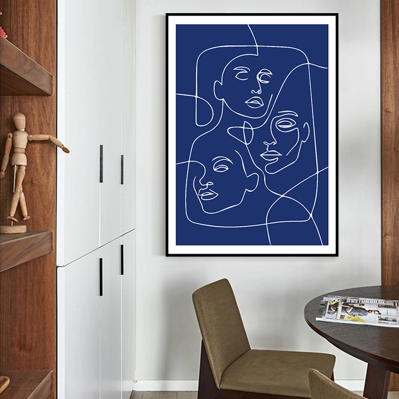 Modern Painting Line Art Blue Character Sketch Artwork Home Wall Decor for Living Room