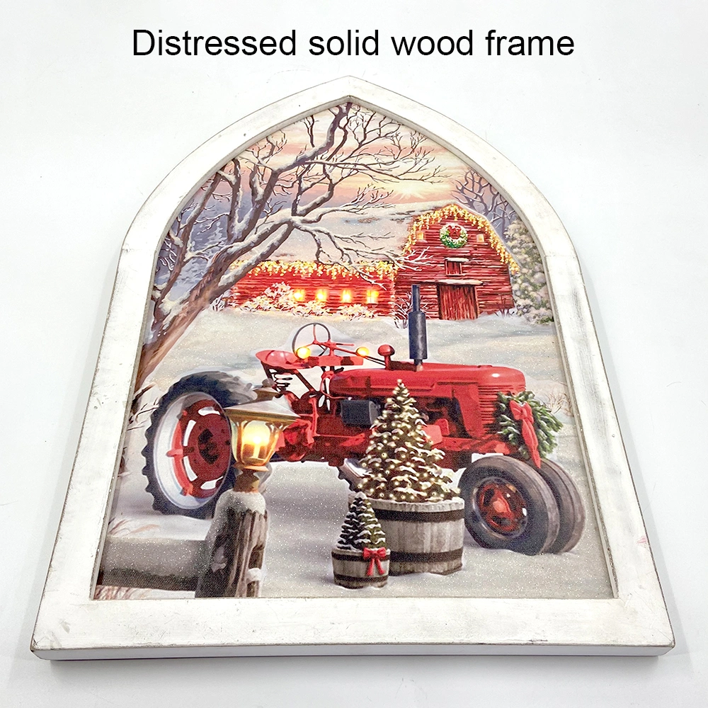 Shaped Painted Wooden Frame with LED Lights Christmas Decoration Wall Painting