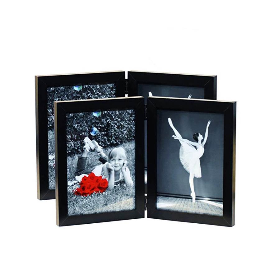 5X7&quot; Wood Photo Frames with Glass Front Displays Collage Folding Picture Frame