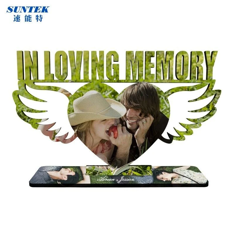 Custom MDF Wooden Heart Wing in Loving Memory Sublimation Photo Frame Blanks