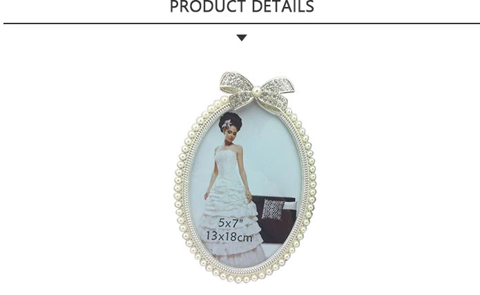 Fashion Round Photo Frame with Bow and Pearls