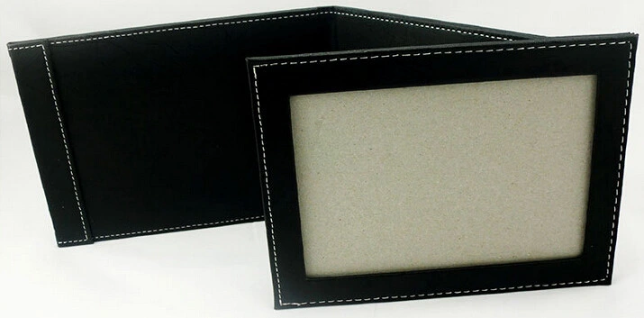 Custom Green Black PVC Leather Single Photo Frame with Base