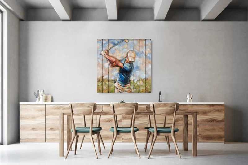 Vancy Arts 3D Metal Wall Art Wood Board Painting Golfer Wall Art Metal Home Decor Original Hand Crafted Oil Painting Masterpiece