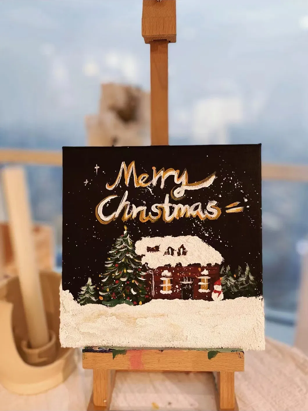 Christmas Holiday Home Decoration Handmade Canvas Art Texture Oil Painting