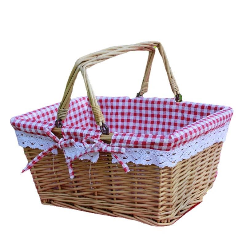 Discount Price Retangular Rattan Fruit Eco-Friendly Red Green Large Picnic Storage Basket