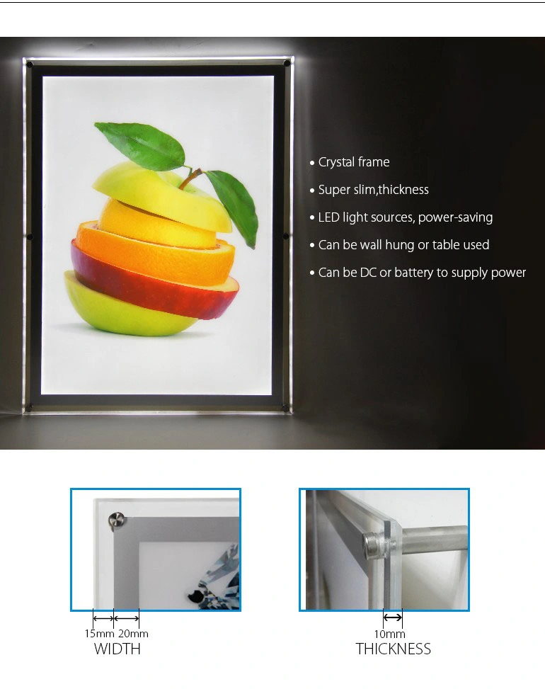 Clear Crystal Photo Frame Table Stand LED Lighting Menu A4 LED Frame