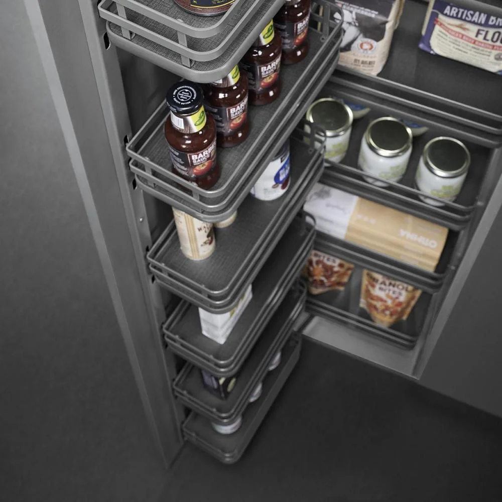 Kitchen Cabinet Storage Rack Dark Grey Solid Base Basket Pull out 6 Tier Pantry Basket