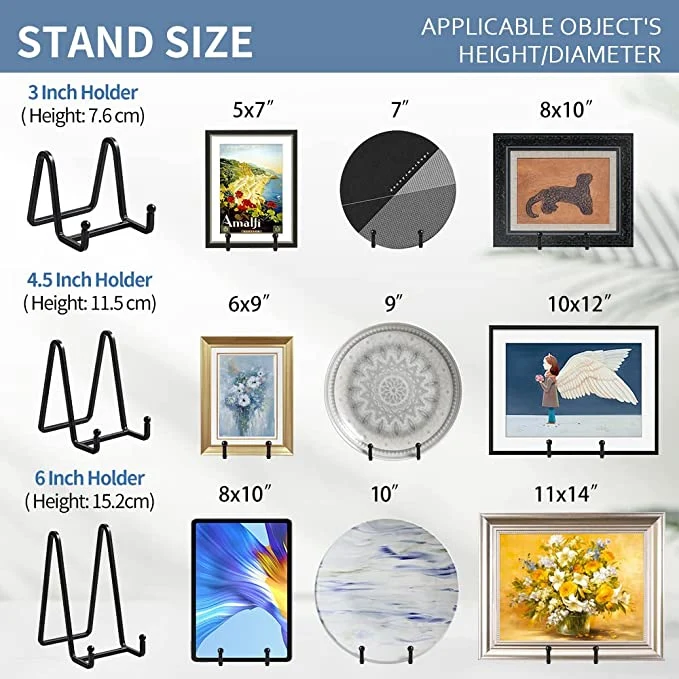 Plate Stands for Display Plate Holder Display Stand Metal Frame Holder Stand for Picture, Decorative Plate, Photo Easel, Tabletop Art