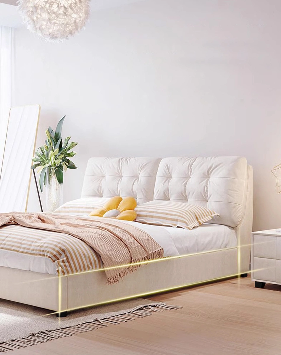 Modern Soft Bed Designs Cream Master Bedroom Furniture Modern Technology Velvet Fabric Bed Frame