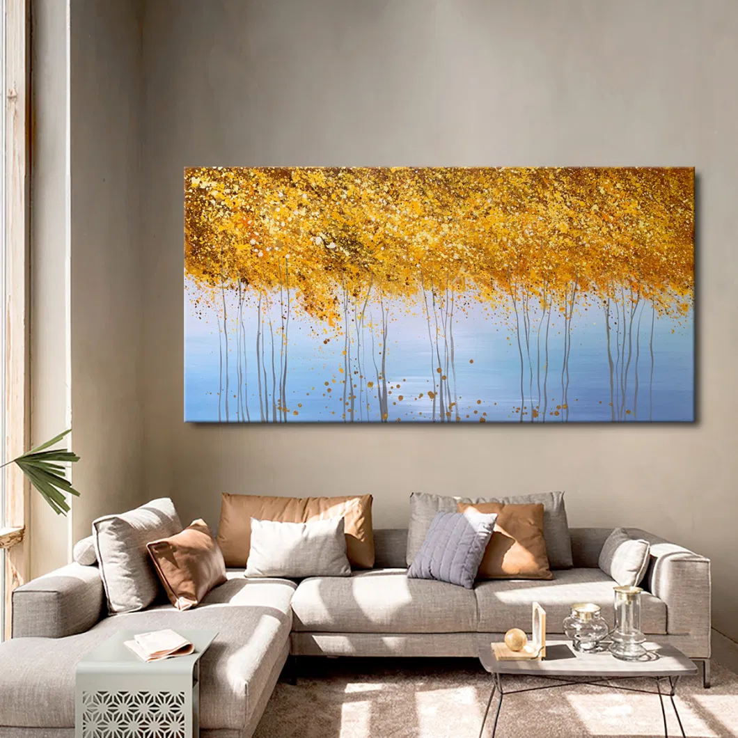 Handmade Gold Tree Oil Painting Modern 3D Textured Wall Art for Decoration