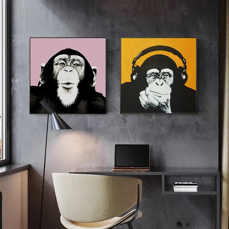 Chimpanzee Abstract Animal Wall Art Painting Custom Cheap Home Hotel Decor Modern Artistic Cool Colorful Framed Picture