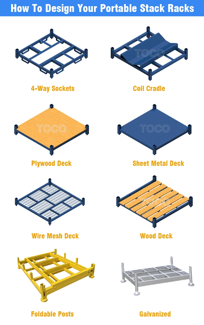 China Company Painted Automotive Industry Foldable Pallet Stacking Frame with Wire Mesh Deck