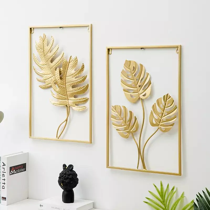 Modern Hotel Wall Decoration Metal Wire Gold Leaf Wall Art