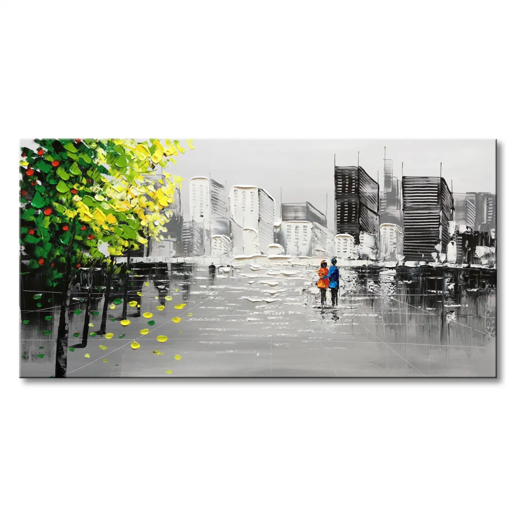 Black and White with Green Tree Cistyscape Wall Art 3D Textured Oil Painting on Canvas