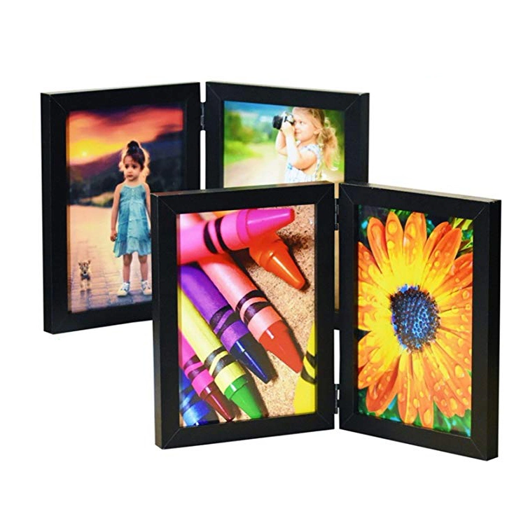 5X7&quot; Wood Photo Frames with Glass Front Displays Collage Folding Picture Frame