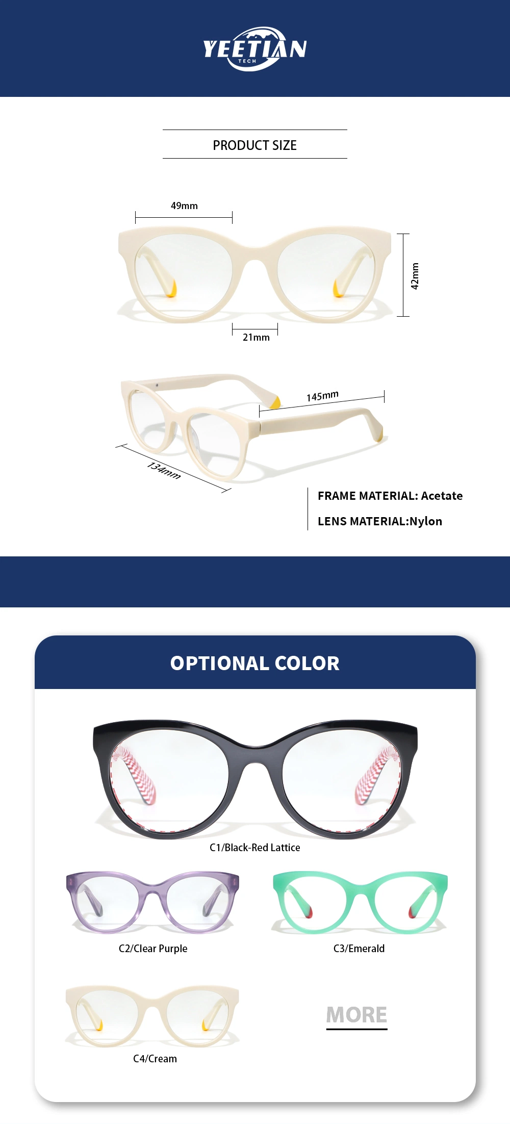 Yeetian High Quality Circular Acetate Optical Eyeglasses Frame Customized Wholesale