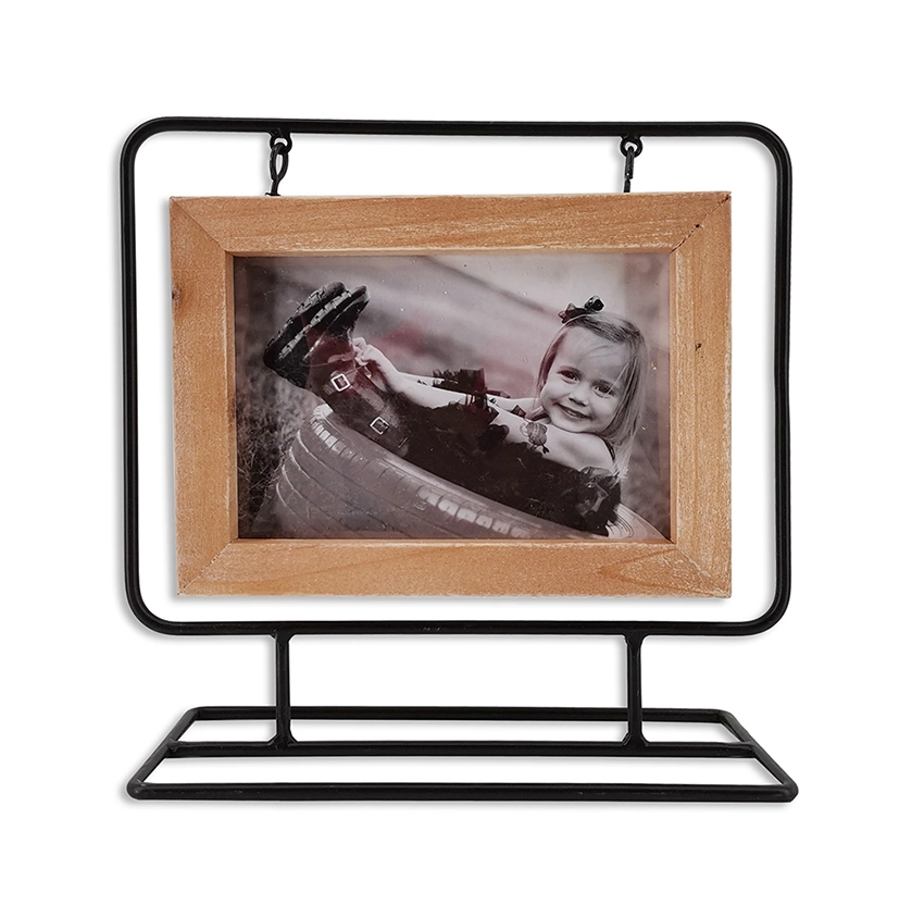 Wooden with Metal Photo Frame for Table Decor, Picture Frame with Metal Wire for Tabletop, Wooden Photo Frame with Holder for Table Use