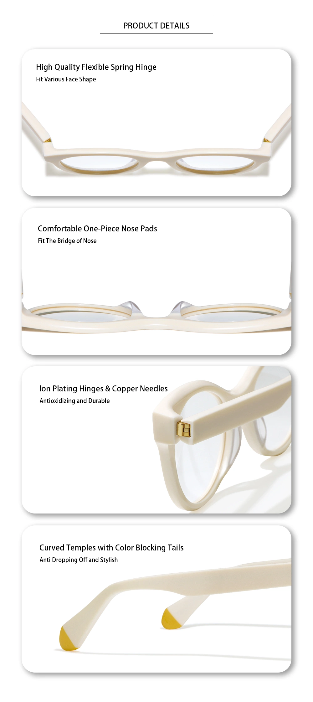 Yeetian High End Cream White Small Circular Spring Hinge Optical Eyeglasses Frame