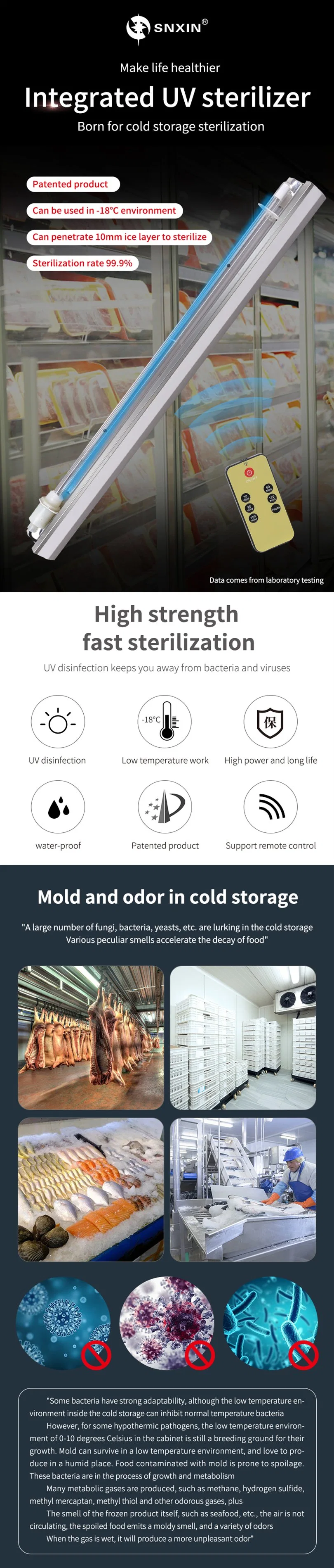 Sterilization of Cold Storage for Vegetables Fruits UV-C Disinfecting Light 80W Controllable UVC Light Sterilizer