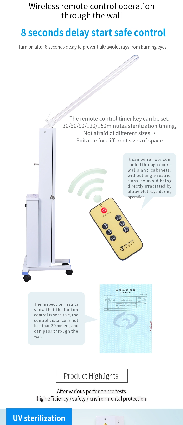 High Quality UV Light Sterilizer 150W Wheel Moveable Air Sterilizer Suitable for Medical