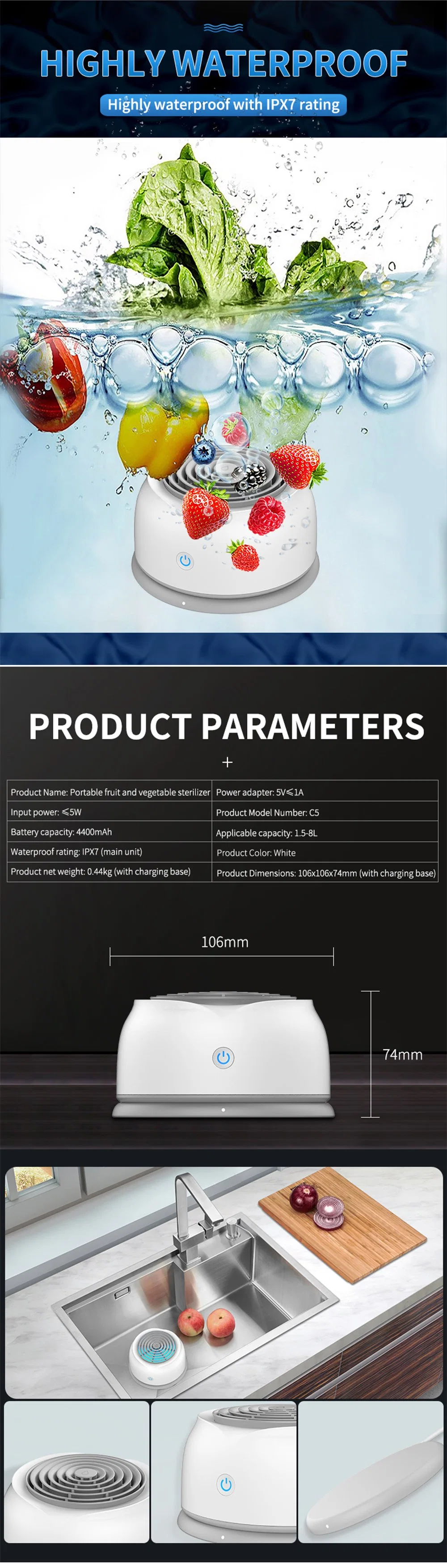 Olansi C5a Ultrasound UVC Cookware Sterilization Cleaner Food Sterilizer Fruit and Vegetable Purifier