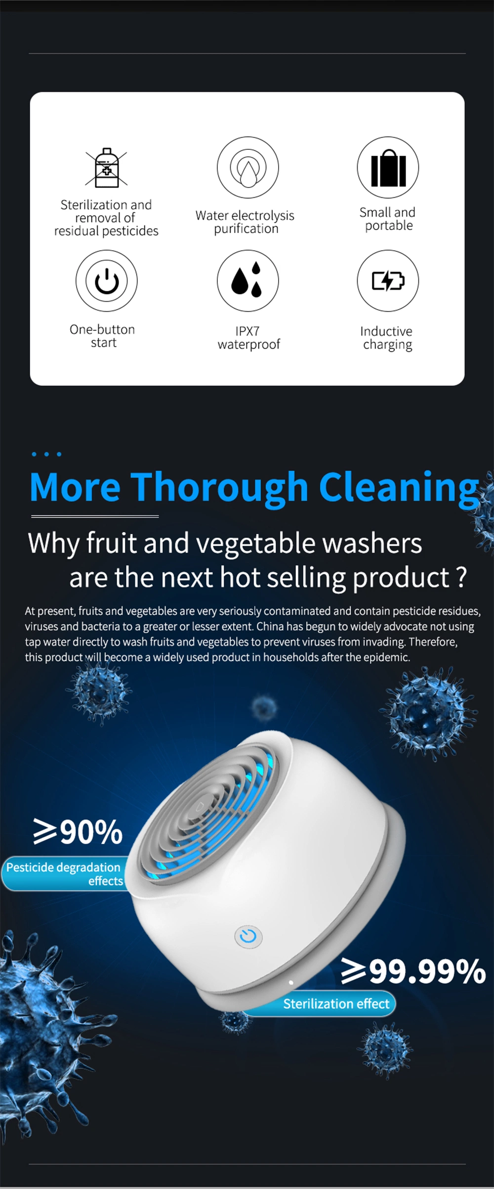 Olansi Portable Small Vegetable Cleaner Sterilizer Remove Pesticide Residues Food Purifier Fruit and Vegetable Washing Machine